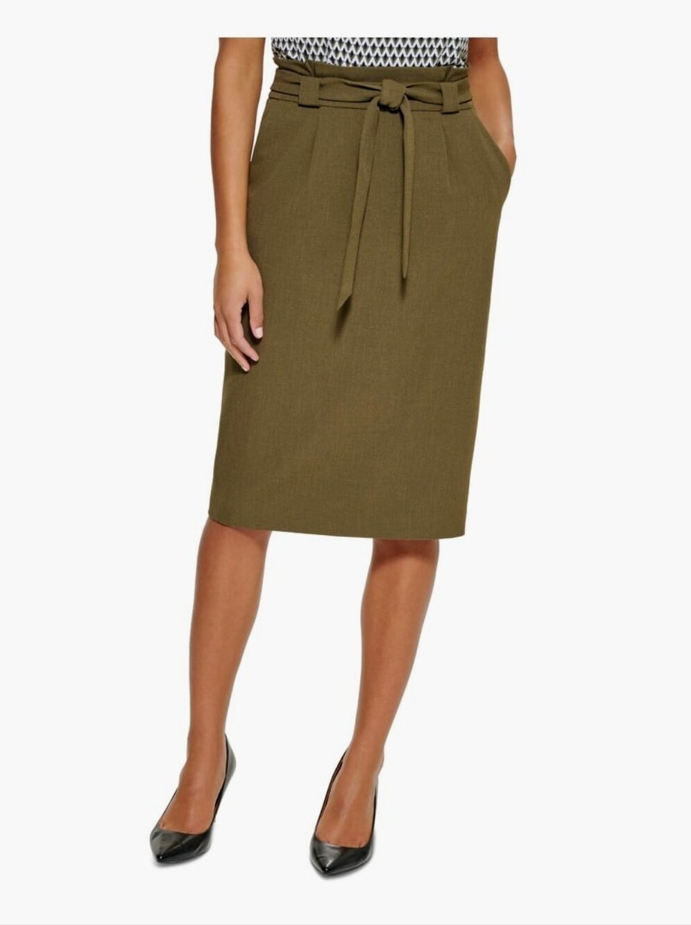NWT Calvin Klein Olive Green Tie-Waist Pencil Skirt